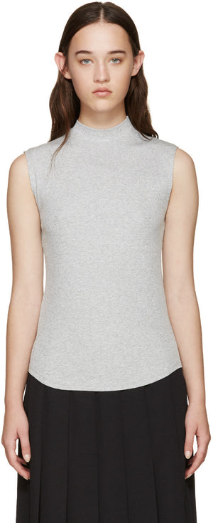 Grey Ribbed Sleeveless T-Shirt